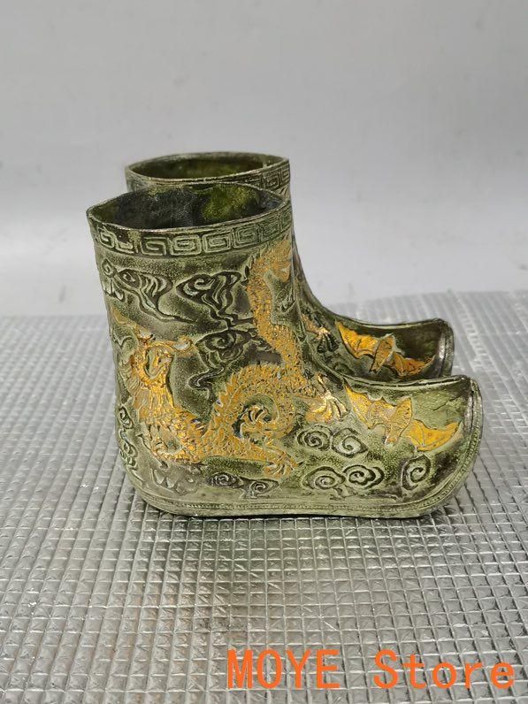 銅 細工 彫刻龍鳳靴  鎏金銅靴 銅器銅靴 装飾品 現代工芸品  美術品  置物 銅 細工 彫刻龍鳳靴 金銅靴 銅器銅靴 装飾品 現代工芸品 美術品