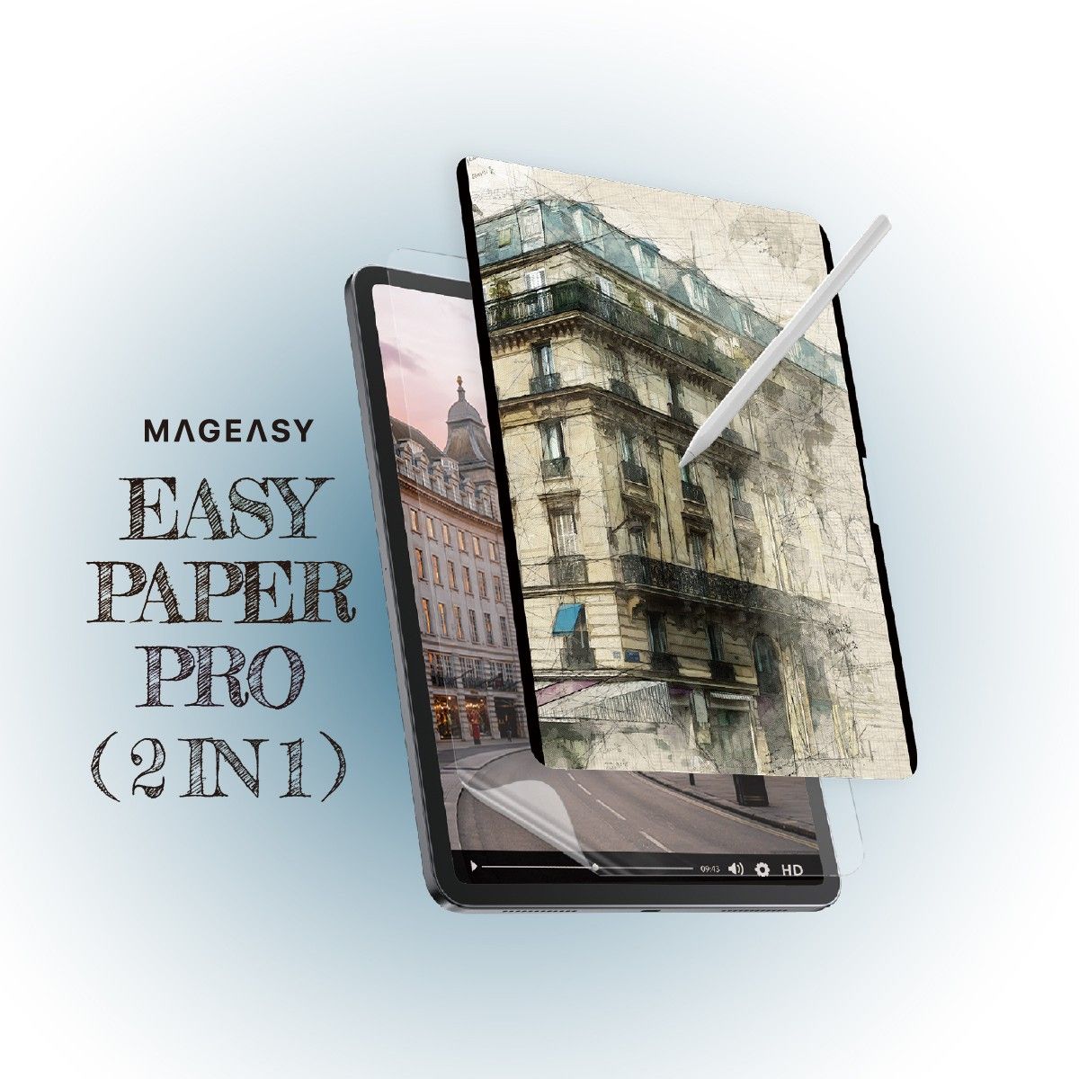 iPad Air 13インチ M2 フィルム 2枚 セット ペーパーライク 着脱式 さらさら 紙質 保護フィルム iPadAir 13 2025 対応 MagEasy Easy Paper Pro 2 in 1