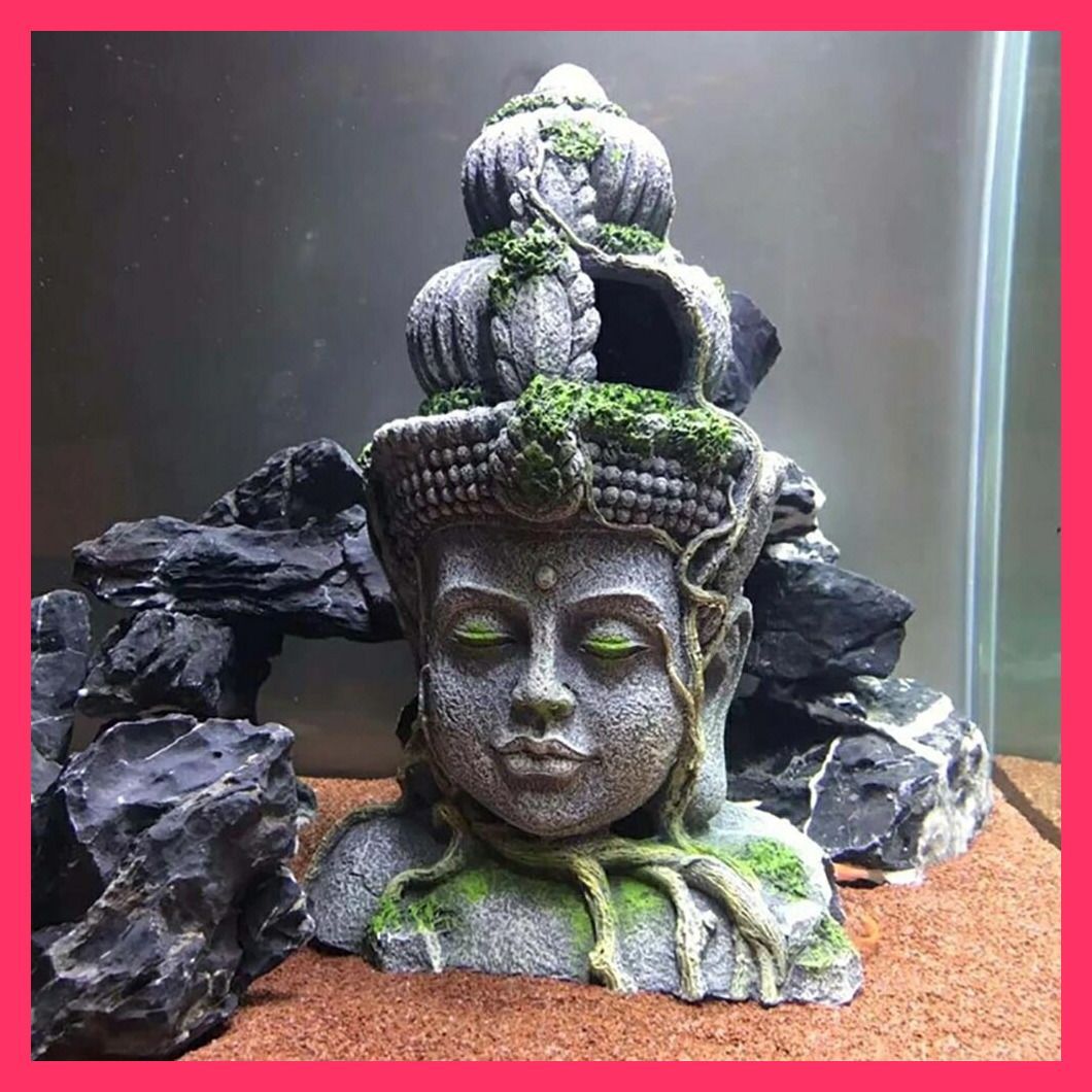 アクアリウム 菩薩 仏の顔 石像風 オブジェ 水槽 置物 インテリ