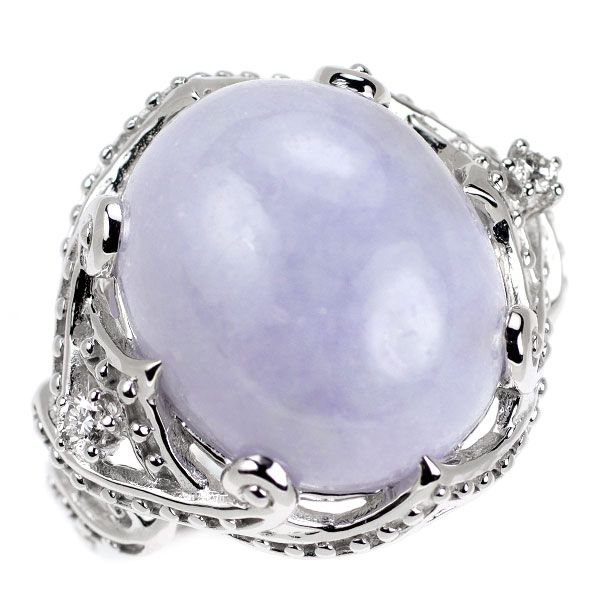 碌山 K18WG ラベンダー翡翠 ダイヤモンド リング D0.06ct K18WG