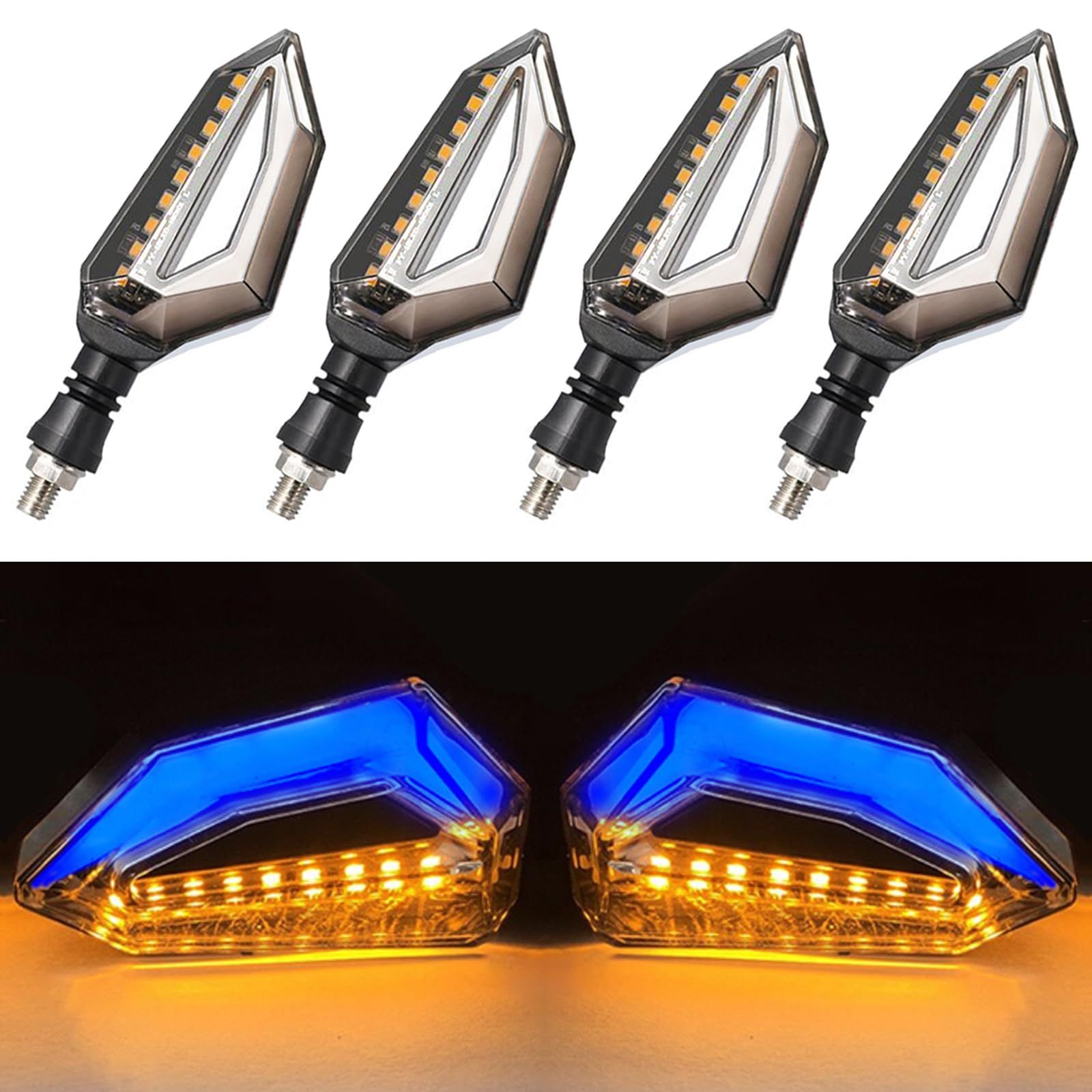 【人気商品】SENTO JONA バイクウインカー led シーケンシャルウインカー 汎用 防水 4個セット バイク前後左右 12V 取付M10 流れるウインカー ブルー