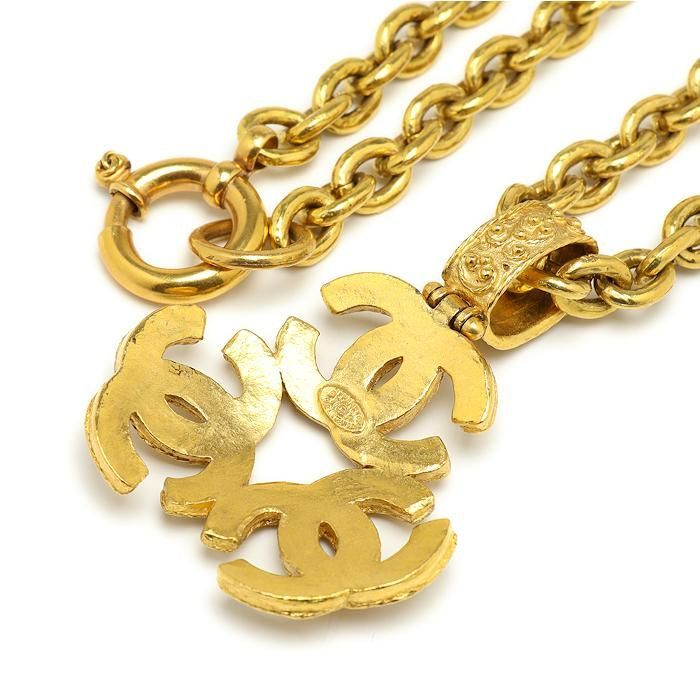 シャネル ネックレス トリプルココマーク ヴィンテージ 94A ゴールド