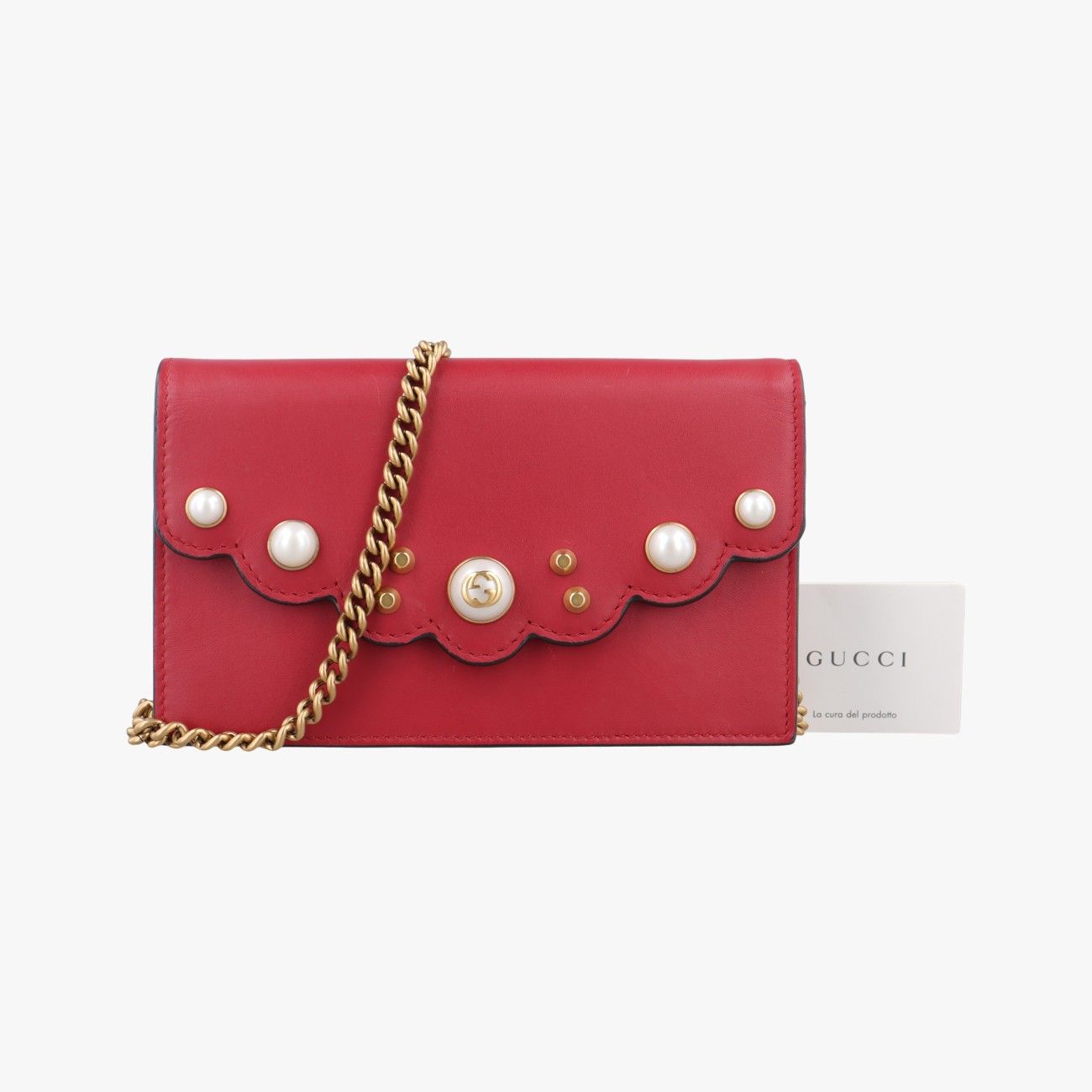 グッチGucciピオニー GGスプリーム パール スカラップレッド