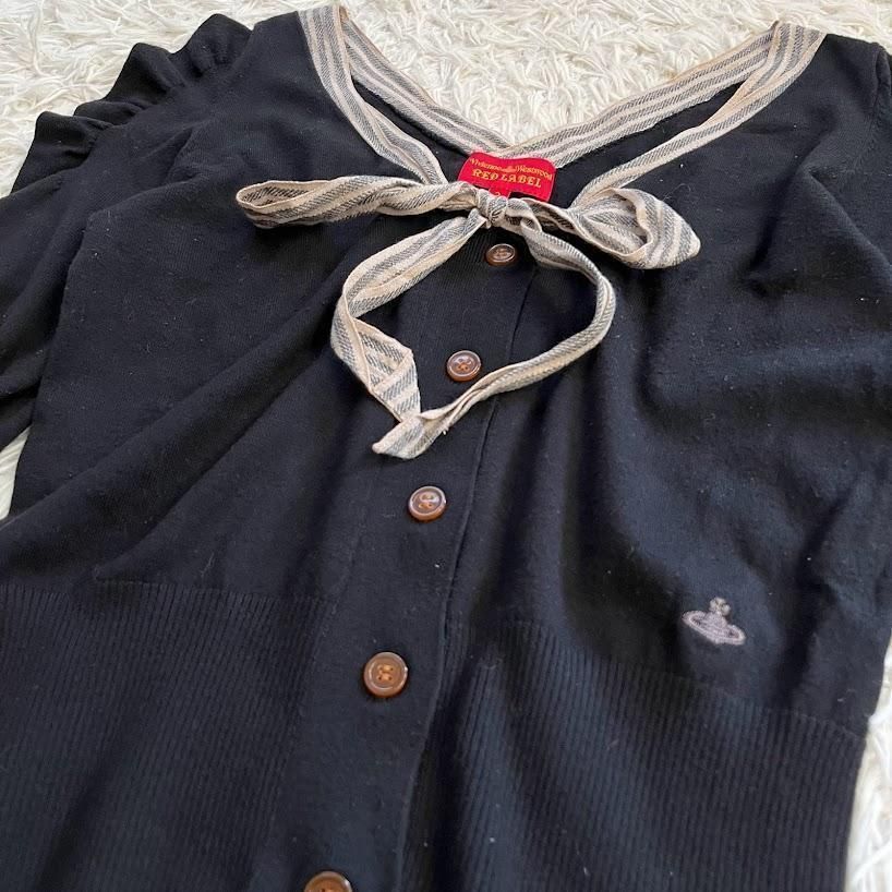 【ヴィヴィアンウエストウッド】ボウタイリボン カーディガン オーヴ刺繍 ブラック ヴィヴィアンウエストウッド】ボウタイリボン カーディガン