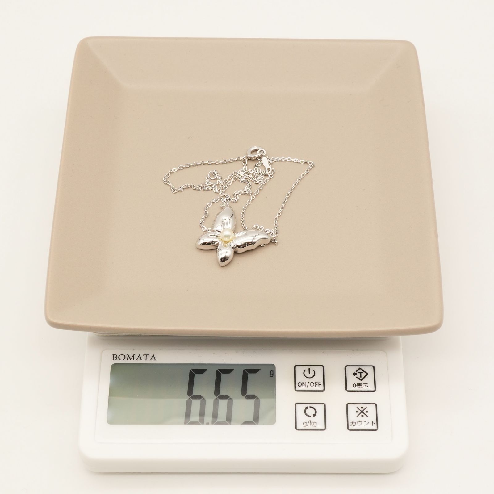 美品 ミキモト 蝶々 ネックレス バタフライ シルバー パール/25