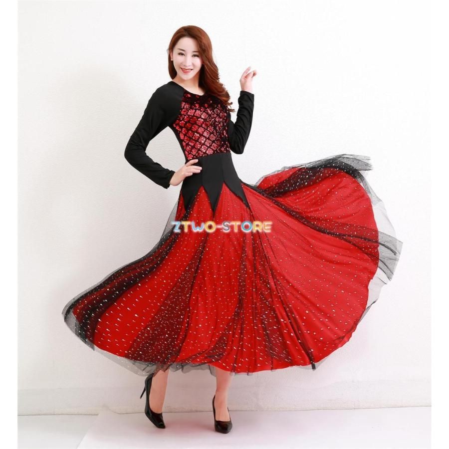ワンピース モダンドレス 大きいサイズ 長袖 社交ダンスドレス 赤
