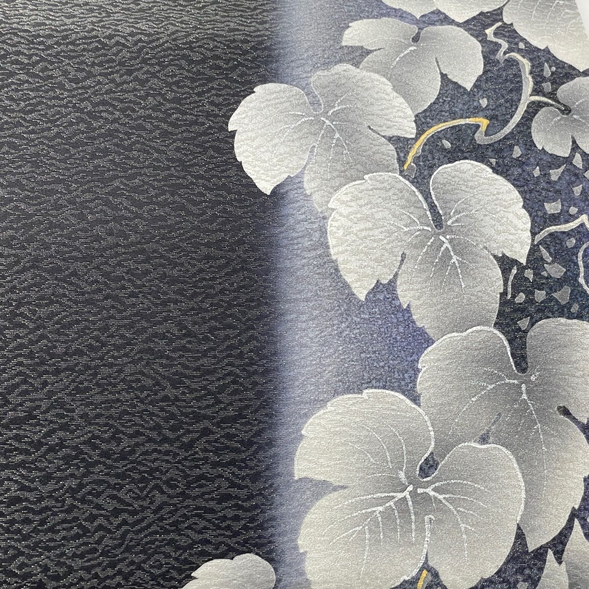 袋帯 美品 逸品 落款 菅有鬼一 蔦 金彩 銀通し 墨色 六通 正絹 【中古 