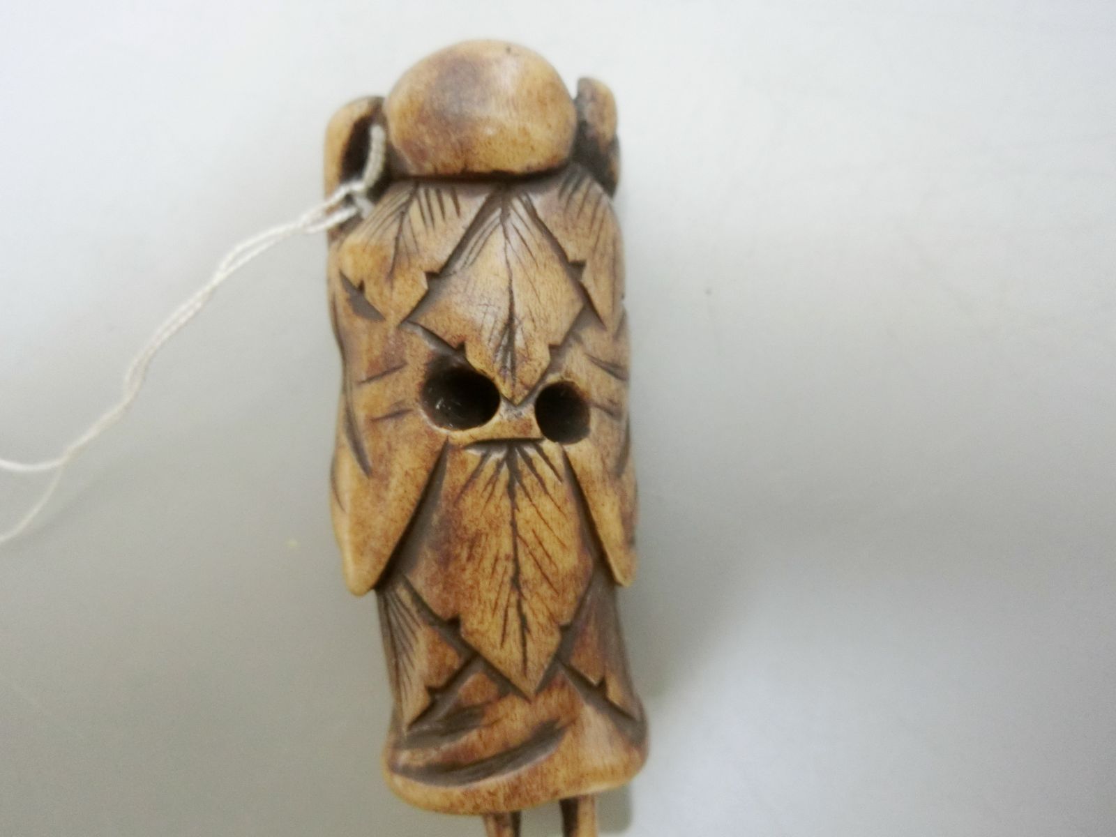時代提げ物　鹿角彫刻　鮑貝形　根付　V  R3729 時代提げ物 鹿角彫刻 鮑貝形 根付 V R3729
