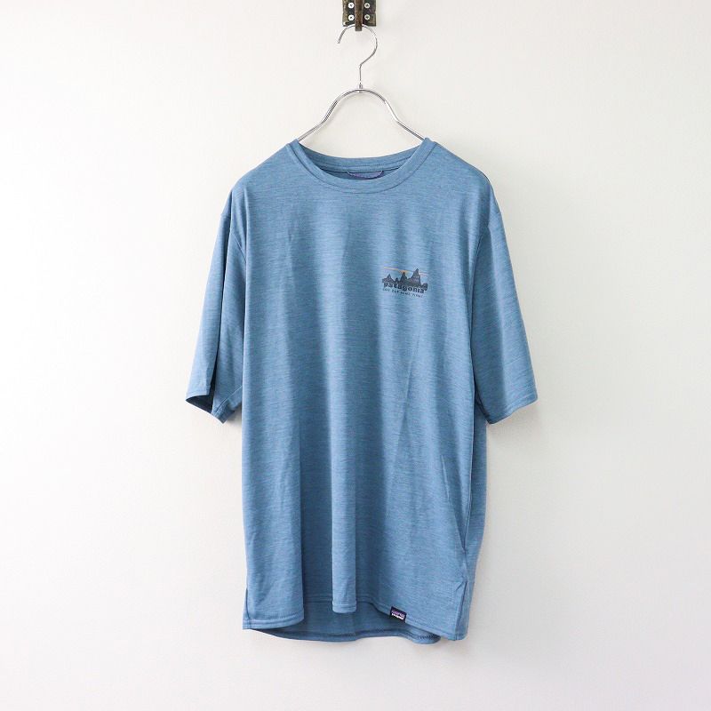 極美品 パタゴニア patagonia 45235 メンズ・キャプリーン・クール・デイリー・グラフィック・シャツ S/ブルー系 ロゴ【2400014096460】