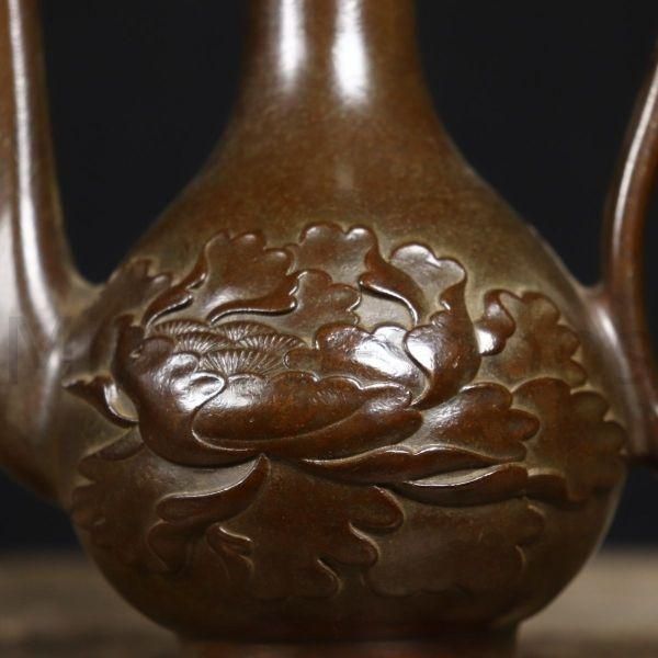 竜壺 銅器 徳利 装飾品 工芸品 置物 銅器 牡丹高把壺 徳利 装飾品 工芸品 置物 - メルカリ