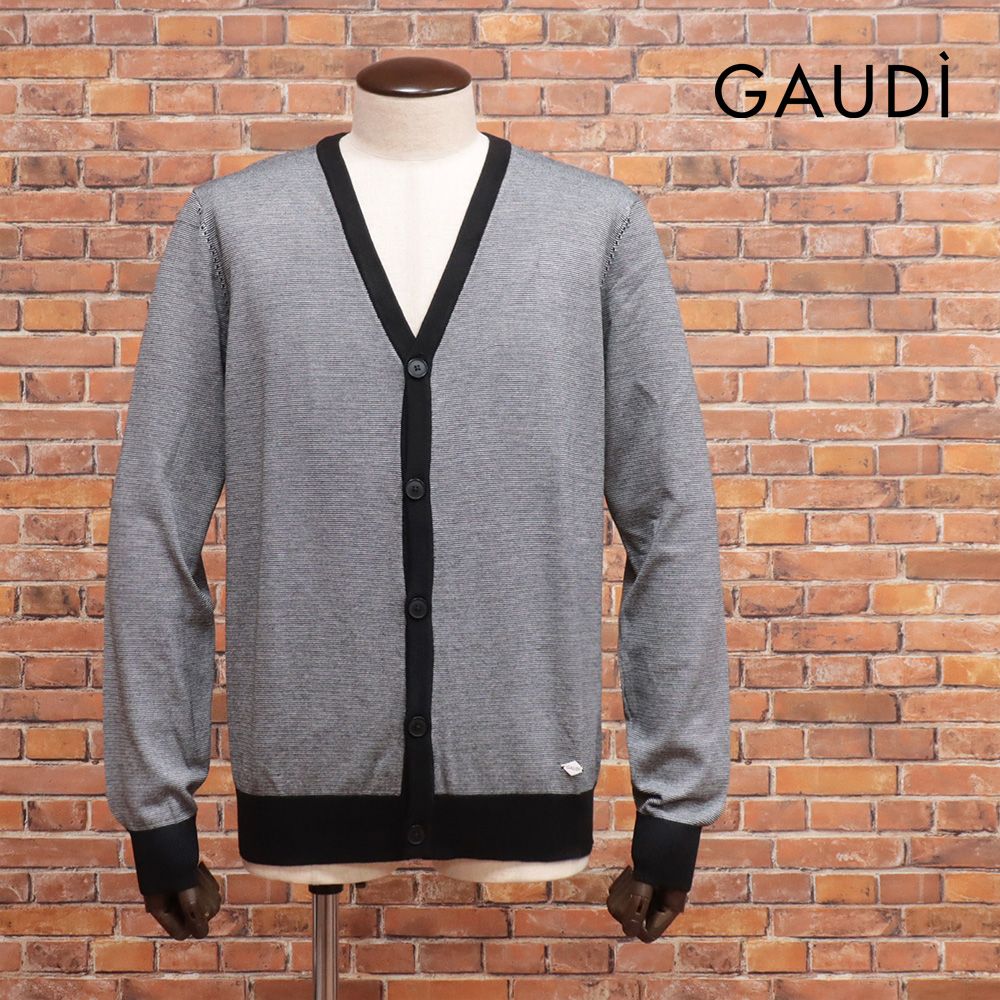 25AW|GAUDI|Lサイズ|ニットカーディガン C521GU53044 Vネック ボーダー 上質 カジュアル インポート 今季 メンズ 紳士 ガウディ |黒×白|mc357|
