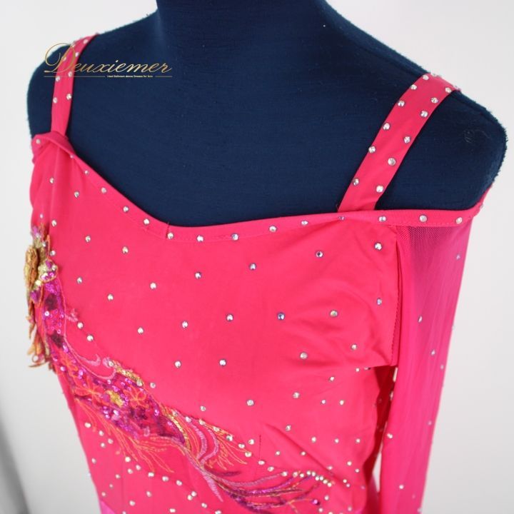 社交ダンス 衣装 ラテン ラテンドレス ドレス ワンピース パーティ衣装 女性用 レディース オールシーズン マゼンダピンク系 ラインストーン 黒 ブラック系 アシンメトリー アシメ 長袖 スパンコール パーティドレス ダンス衣装 フォーマルウエア 演奏会用