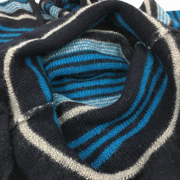 三陽商会製★BURBERRY/バーバリー　アルパカ100％/セーター　サイズ1　レディースS相当　黒×青　ボーダー柄　tops　管NO.A20-15 三陽商会/BURBERRY/バーバリー アルパカ100％/Vネックセーター