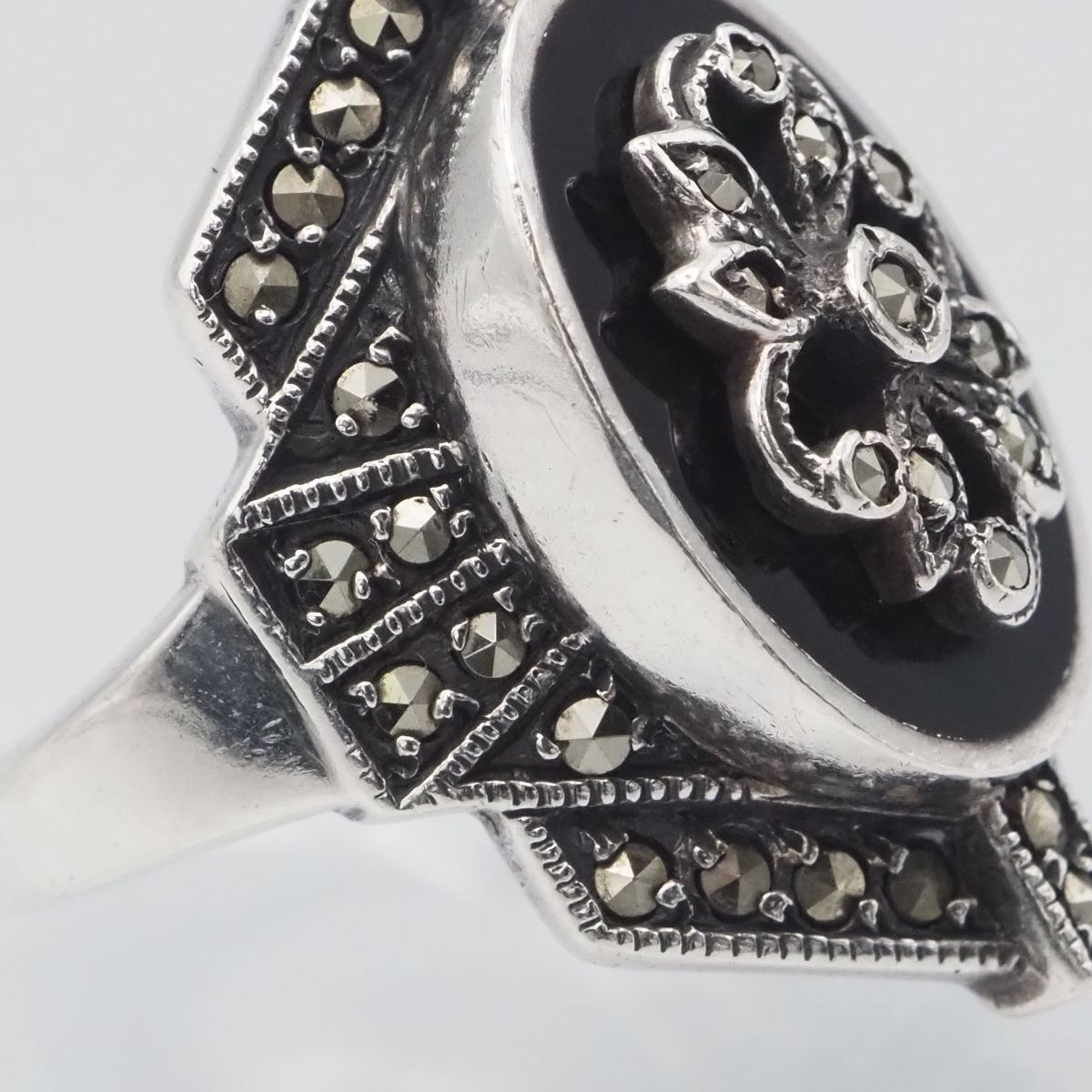 11号 オニキス シルバー925 マーカサイト 指輪 リング アンティーク調