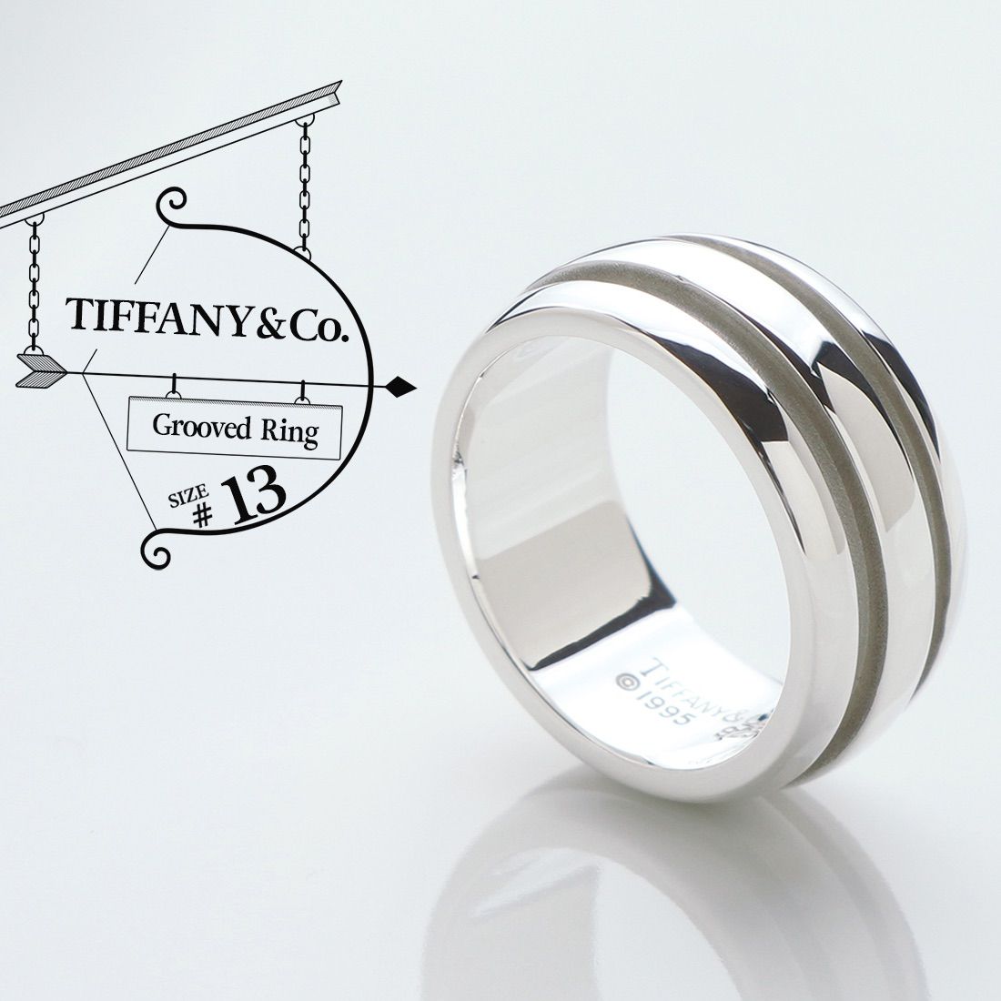 極美品 TIFFANY&Co. ティファニー グルーブド ダブルライン リング 13号 スターリング シルバー AG 925 指輪