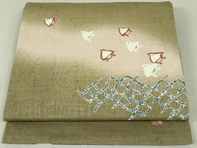 平和屋着物●太鼓柄袋帯 作家物 紬地 千鳥 金彩 正絹 DAAT0485ob