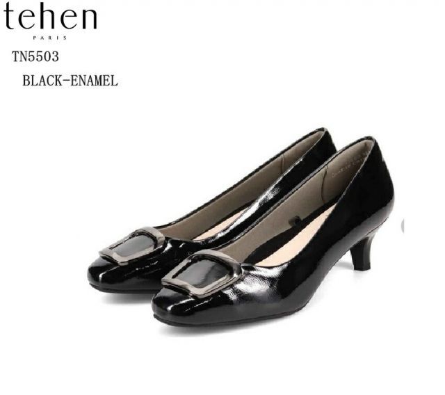 種類6:BLACK/BLACK/25.0cm tehen(テーン)TN5503 バックル付きカジュアルヒールパンプス  レディス  5cmヒールで歩きやすいスクエアトゥパンプス かかとにはクッションを入れることでかかと抜けや靴擦れを防止する嬉しい効果も