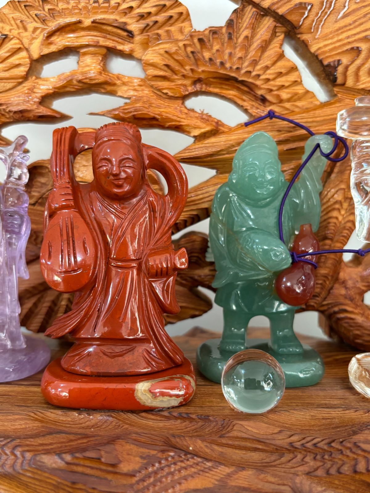 銘木屋久杉 本水晶七福神 招福来運 日本伝統工芸会正会員 一級