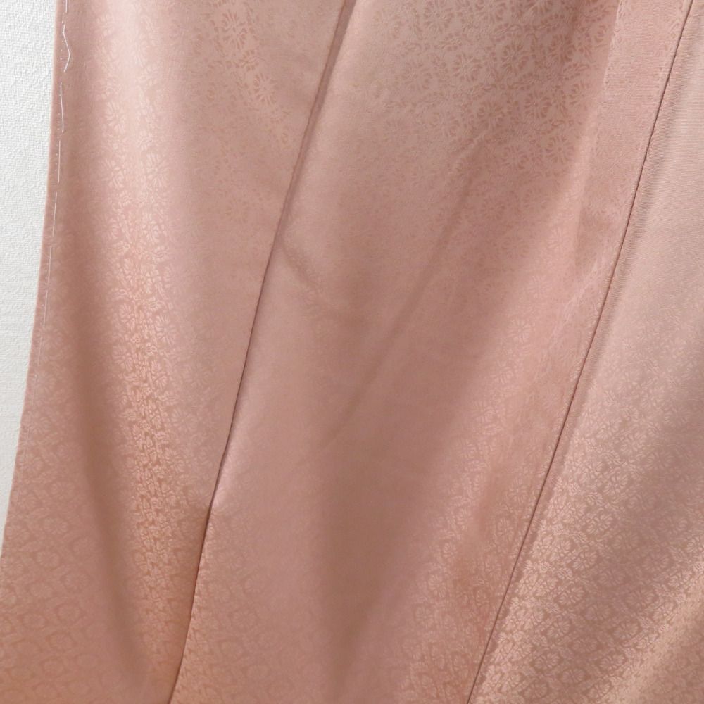 色無地 花菊格子地紋 袷 広衿 洗柿色 正絹 一つ紋 蔦紋 仕立て上がり