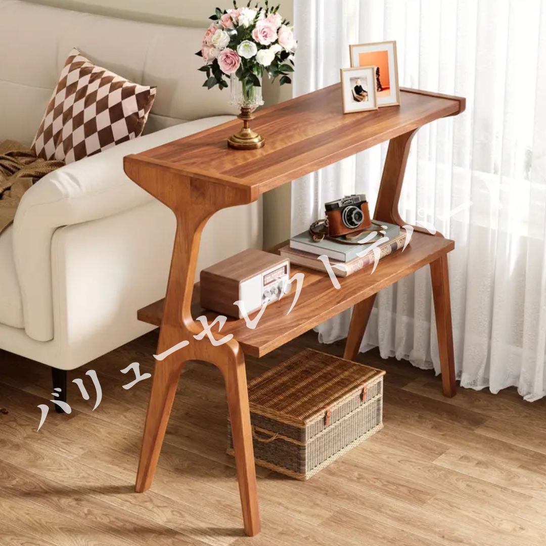 木製 装飾テーブル デザインテーブル 棚付き