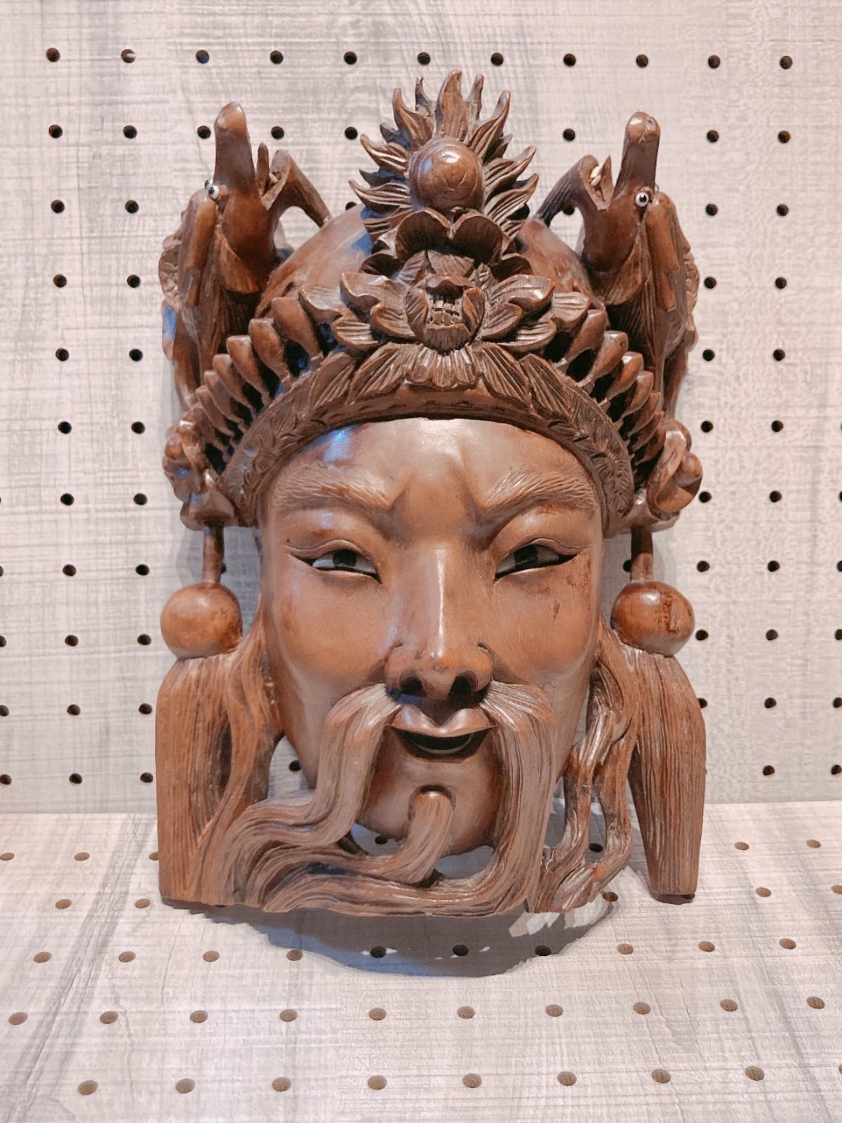 中国 木彫りのお面 - 彫刻/オブジェ
