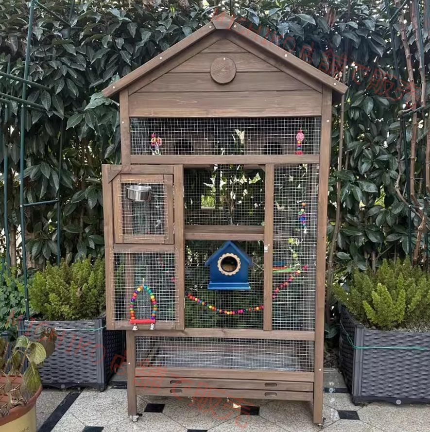 インコ ケージ 屋外 木製 鳥かご トリカゴ セキセイインコ ケージ 鳥籠 大型 防風カバー 取り外し な底トレイ サイレントユニバーサルキャスター付き 鳥小屋 文鳥 ケージ ケージ 鳥 フィンチ インコ用