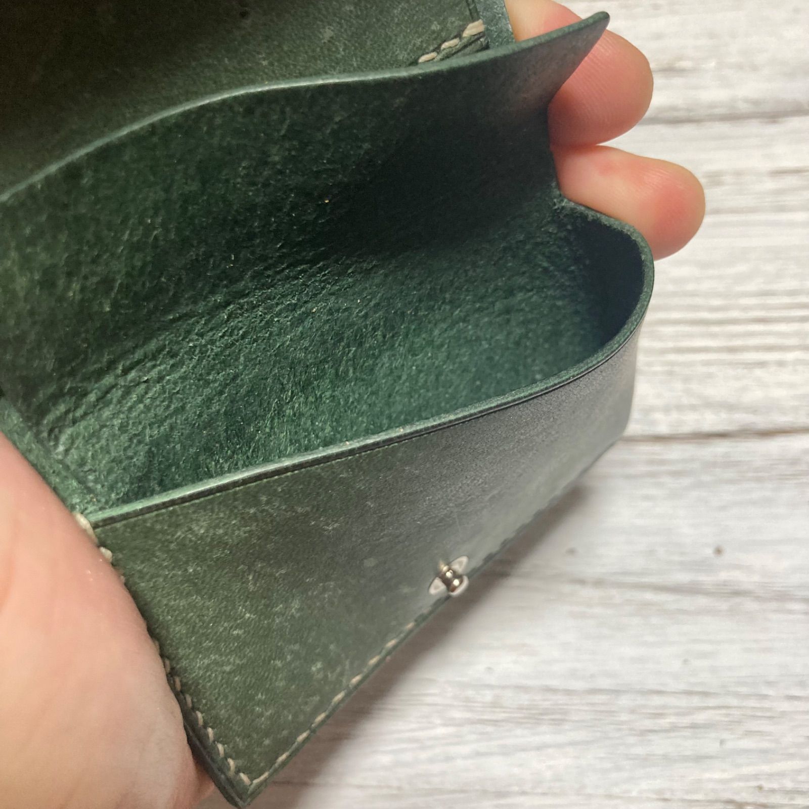コンパクト 財布 三つ折りミニ財布 ハンドメイド ヌメ革 - メルカリ