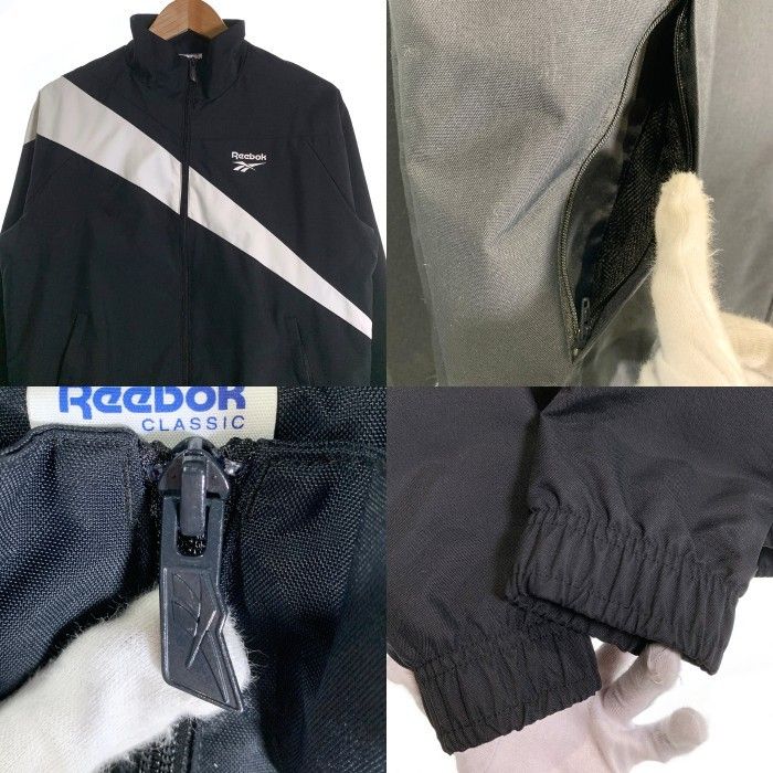 Reebok ナイロンジャージ　セットアップ　ブラック　Oサイズ　XLサイズ Reebok ナイロンジャージ セットアップ ブラック Oサイズ XL