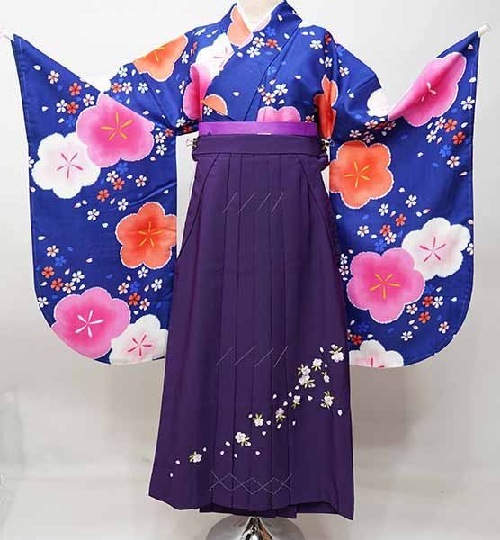 二尺袖 着物 袴フルセット ジュニア用へ直し 135cm～150cm 小紋柄 青色 梅 袴変更可能 卒業式 NO41418-02