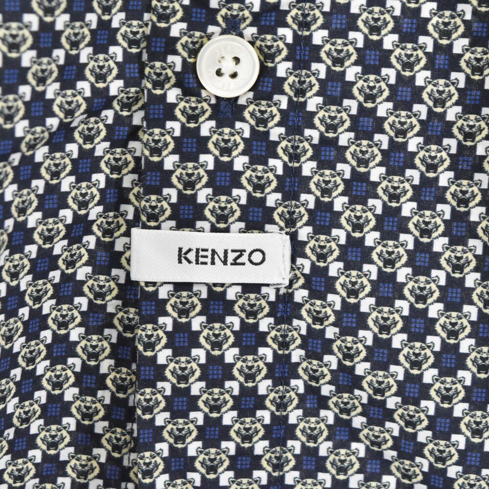 KENZO ケンゾー タイガー総柄デザイン 長袖シャツ ネイビー/ホワイト