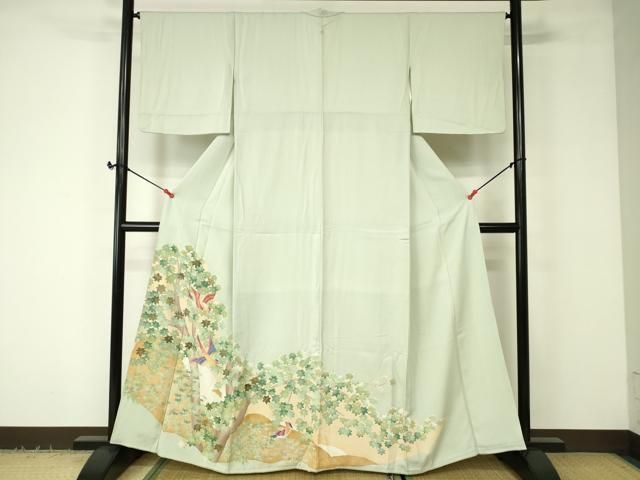 オリーブの葉っぱです。 着物 色留袖 上高地絵柄 高級 正絹 平和