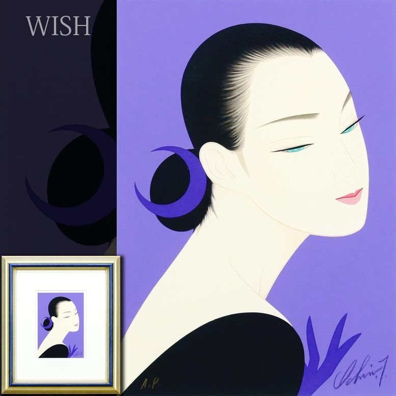 真作保証 鶴田一郎 【ノーブル】 シルクスクリーン 美人画 直筆サイン 版画 真作】【WISH】鶴田一郎「パープルムーン」シルクスクリーン