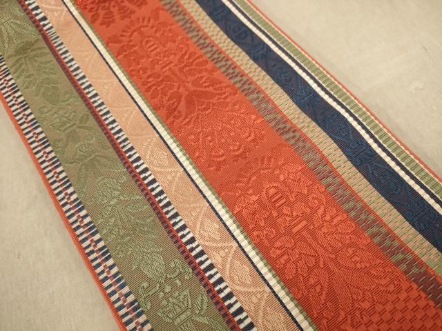 平和屋着物○本場黄八丈 紬 八寸名古屋帯 縞 正絹 逸品 AABA2582np