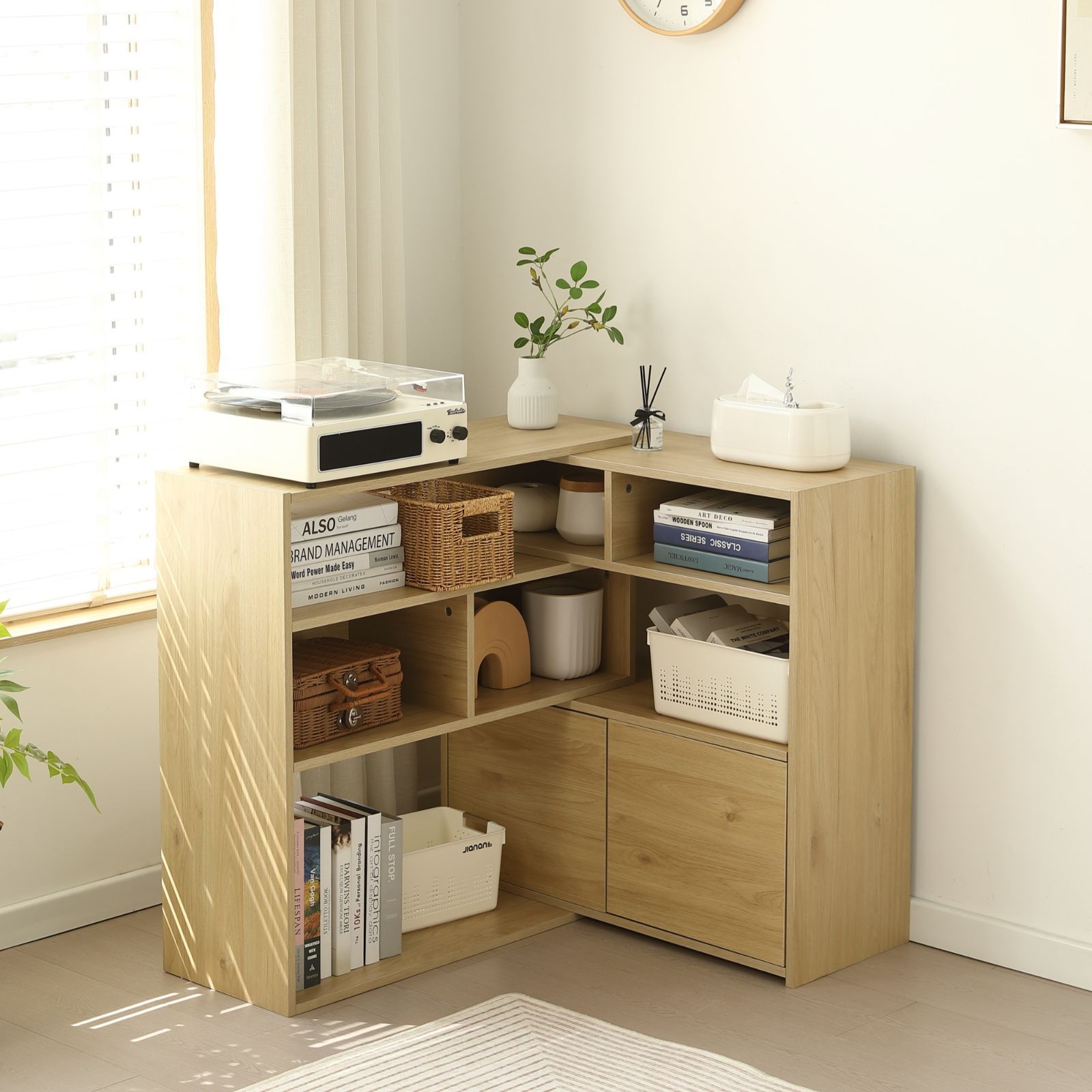 価格ｘ NANAMI伸縮ラック オープンシェルフ サイドボード リビング収納 薄型 木製 本棚 おしゃれ キャビネット シンプル おしゃれ リビング収納 キッチン収納 幅80～158cm 高さ80cm 奥行30cm NATURAL