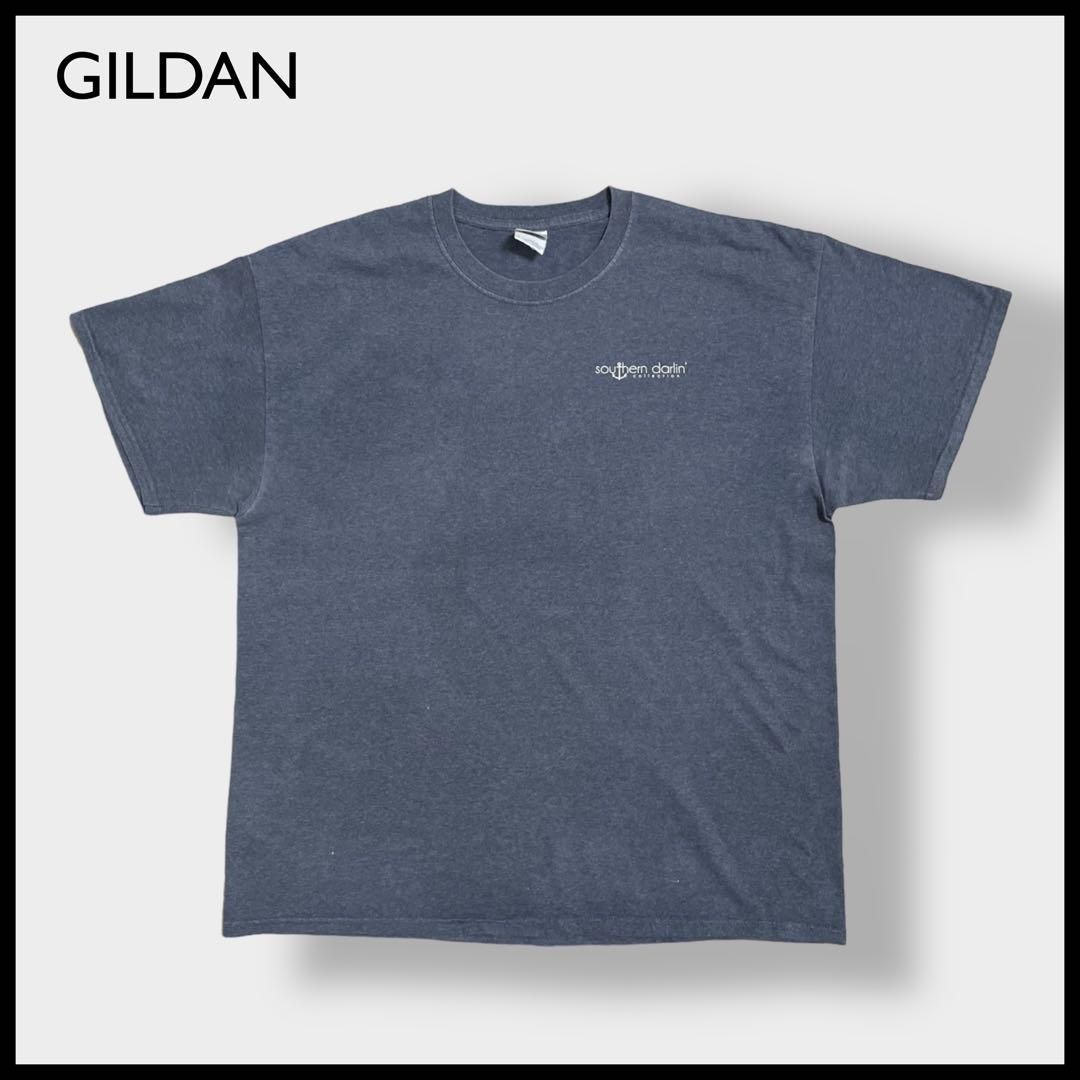 【GILDAN】バックプリント ワンポイントロゴ Tシャツ XL グレー 古着