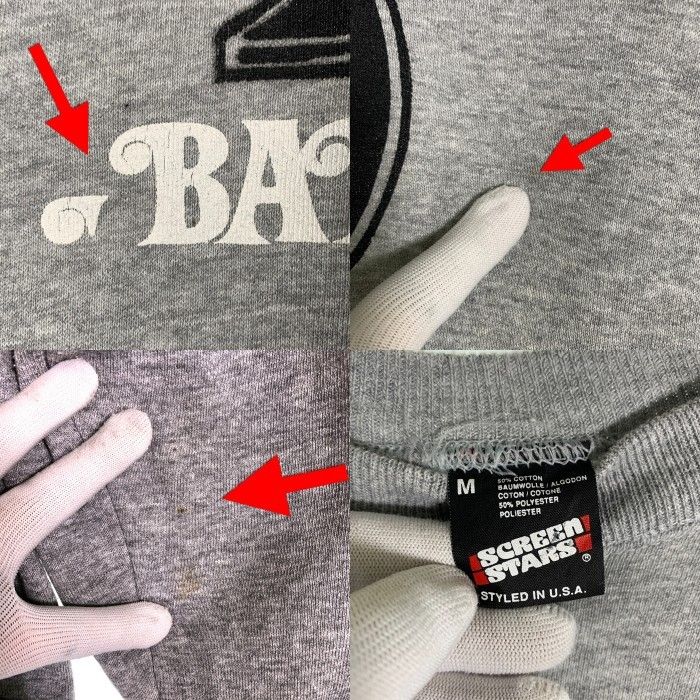 80's BARNZLEY PARIS プリント クルーネックスウェットトレーナー グレー アイルランド製 SCREEN STARS Size M 80's BARNZLEY PARIS プリント クルーネックスウェットトレーナー