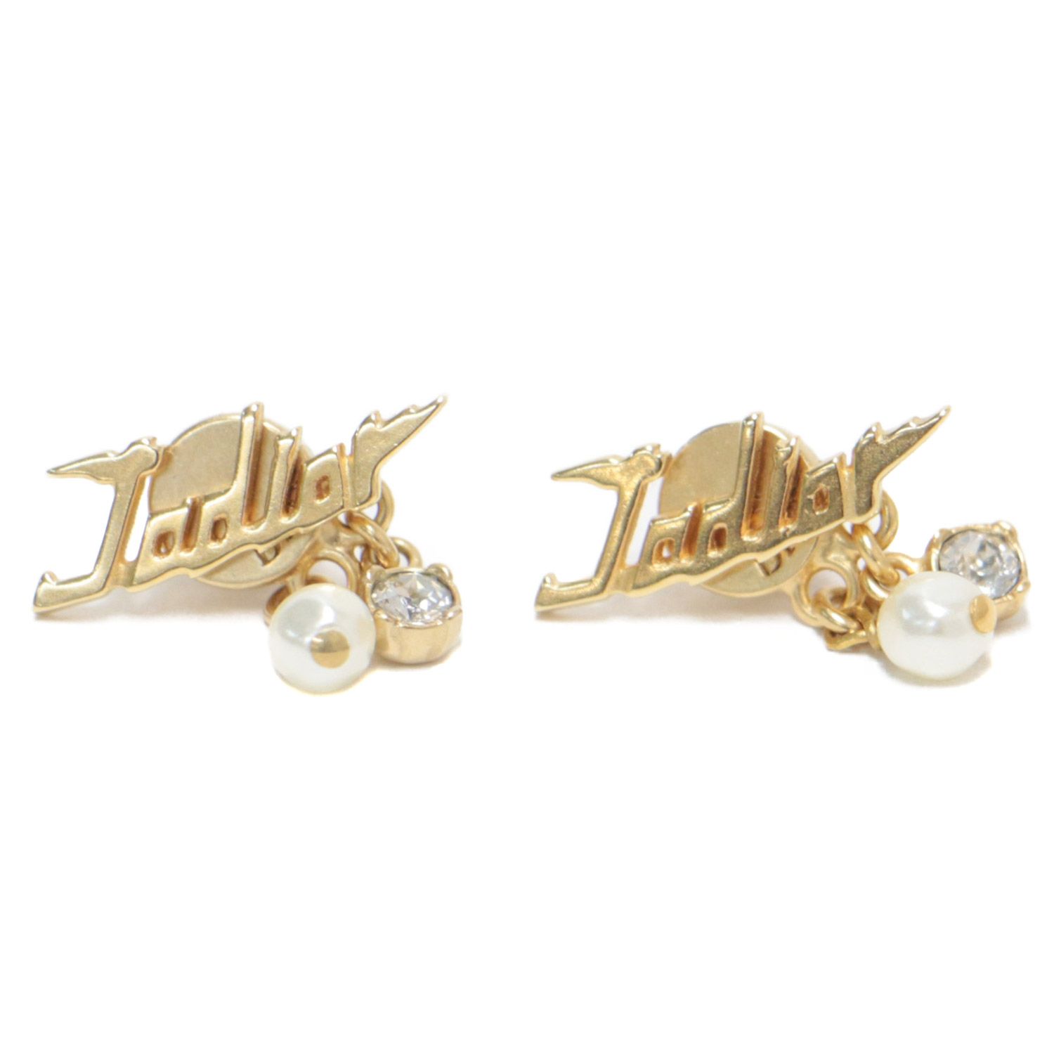 美品 Dior ディオール ピアス ゴールド ロゴ パール ビジュー jadior 