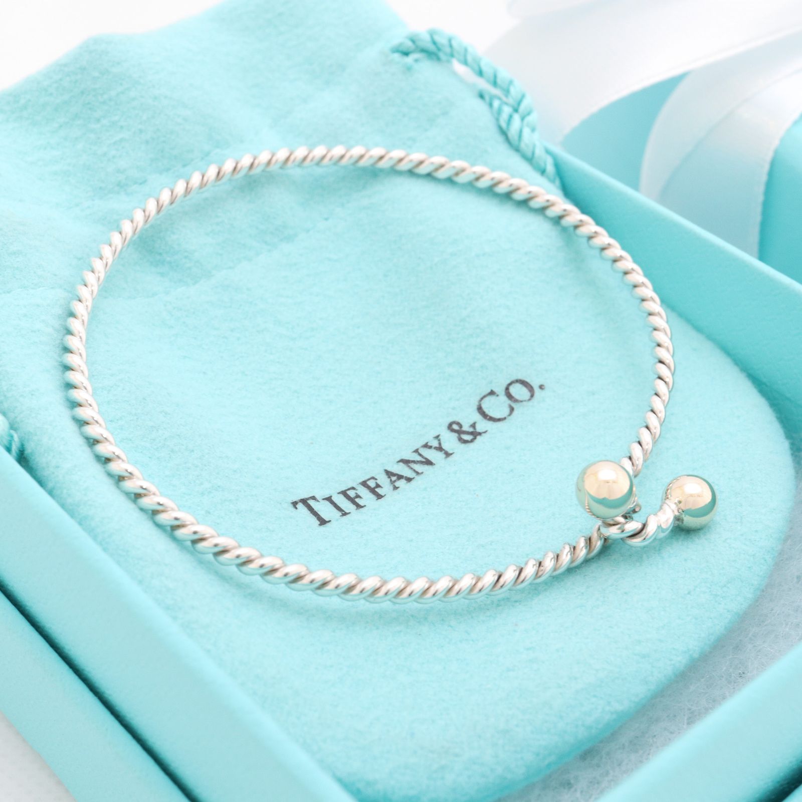 【極美品】ティファニー TIFFANY＆Co. フック＆アイ ツイスト バングル ブレスレット AG925 AU750