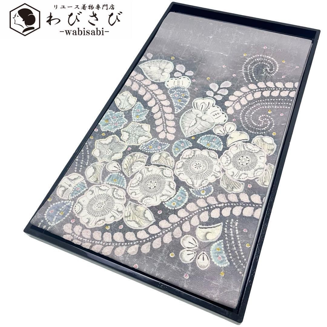 袋帯 美しい辻が花模様 鳩羽鼠色 銀糸 O-4155 - メルカリ 