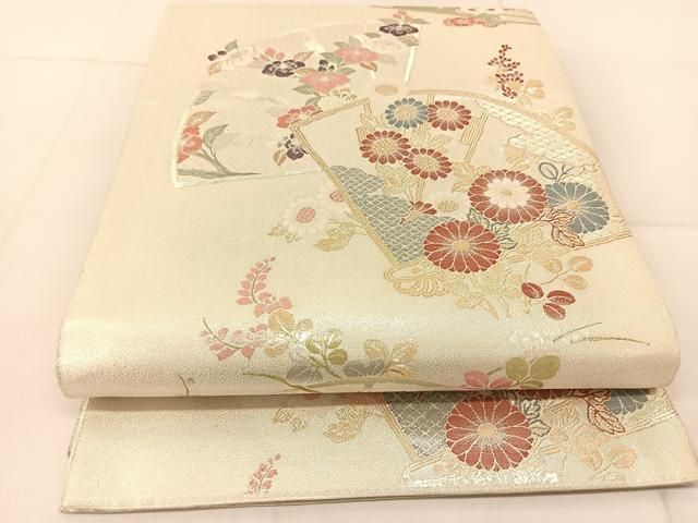 平和屋着物◎六通柄袋帯 檜扇花文 金銀糸 正絹 逸品 BAAU2254yc
