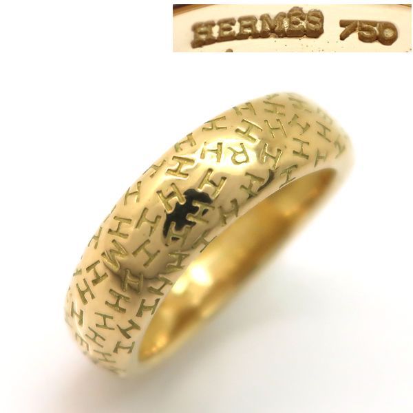 HERMES トゥーブーリング 750 イエローゴールド K18 #51 Hロゴ 指輪 