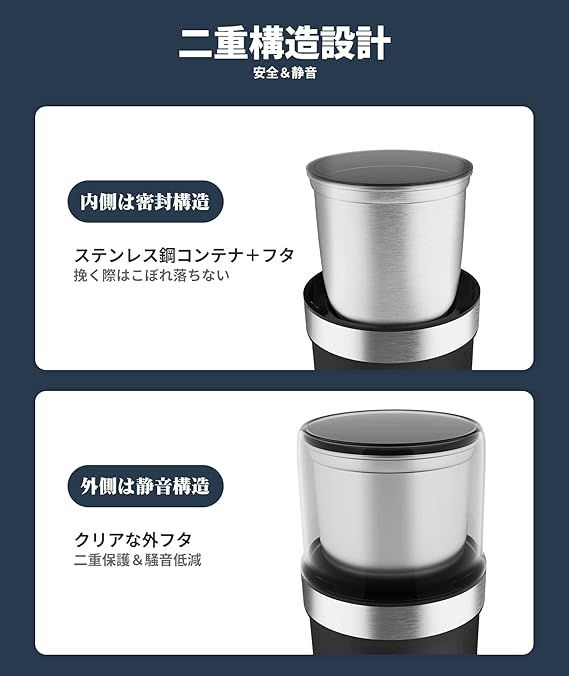 コーヒーミル 電動コーヒーミル 粉末  豆惹き ブラック