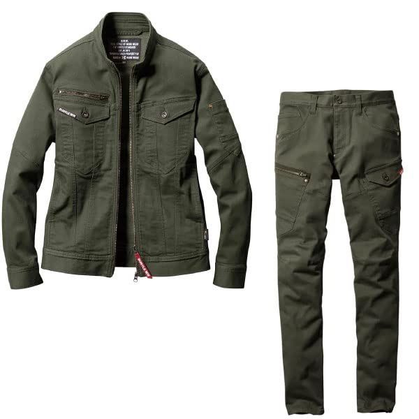 LL_ミルスグリーン 作業服 BURTLE バートル ジャケット 5011 カーゴパンツ 5012 上下セット (ユニセックス) コーデュラCOOLデニム 春夏 (LL， ミルスグリーン)
