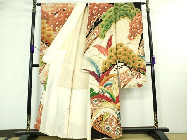 平和屋本店□極上 夏物 アンティーク 大正ロマン 振袖 絽 手刺繍 草花文 金