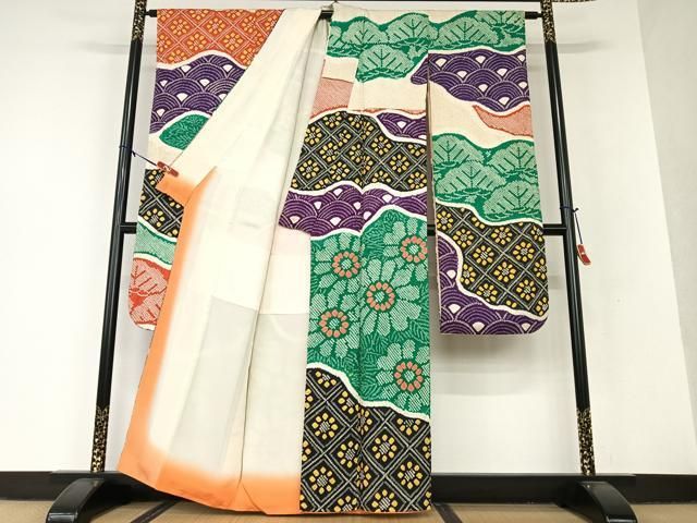 平和屋着物●豪華振袖　絞り　舞花文　青海波　正絹　逸品　AAAV7285zg 平和屋着物○豪華振袖 絞り 舞花文 青海波 正絹 逸品 AAAV7285zg 平和屋