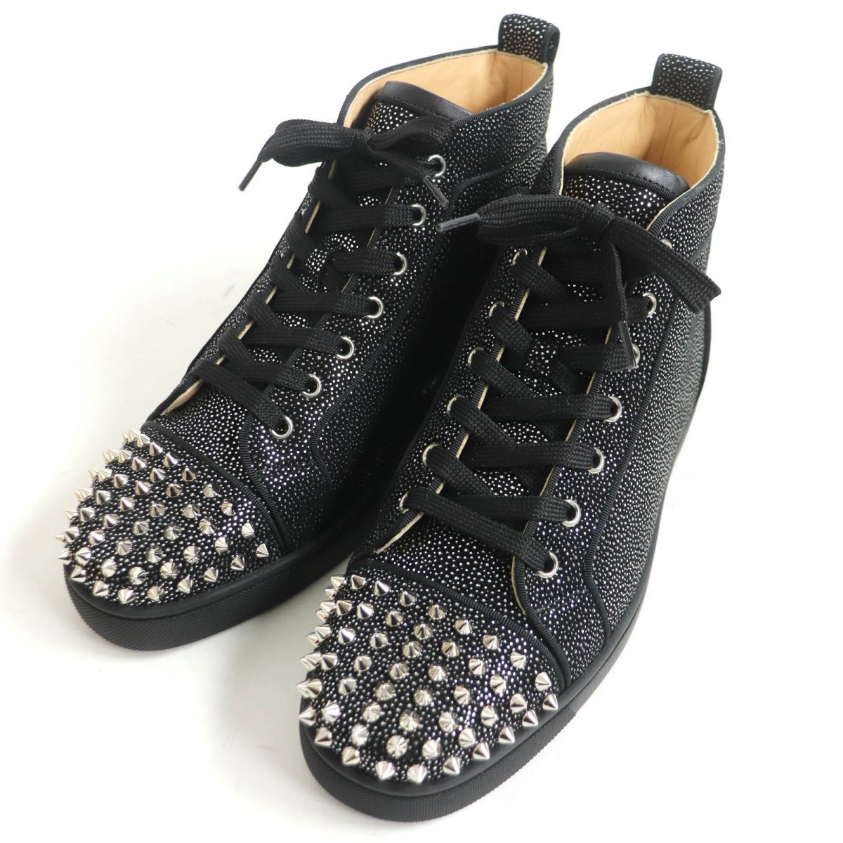 《シルビオルージー》新品 イタリア製 スタッズ レザースリッポン 黒(26cm)靴/シューズ