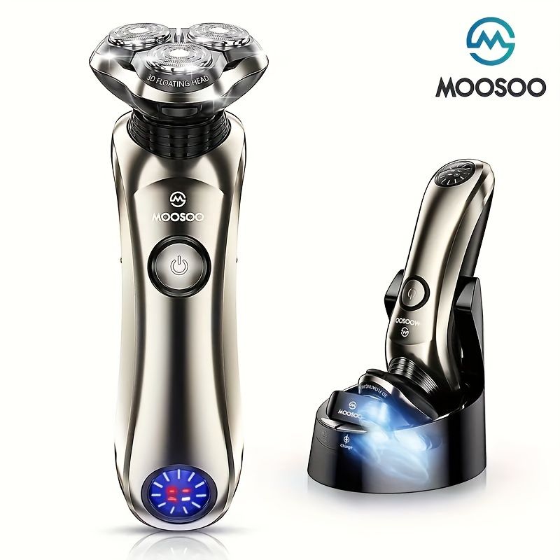 新着商品 男性用の1pc MOOSOO 電動シェーバー 3D 浮遊ヘッド ステンレススチールスパイラル USB 充電式LED ディスプレイ 3つの精密トリマーヘッド 60 分間のバッテリー寿命 充電ステーション付き - 父やシェービング愛好家への理想的な