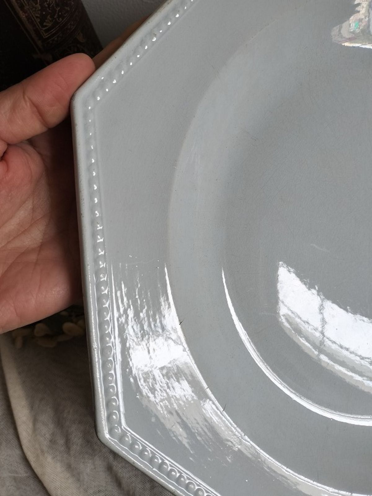 フランス アンティーク クレイユモントロー オクトゴナル 陶器 皿 レア