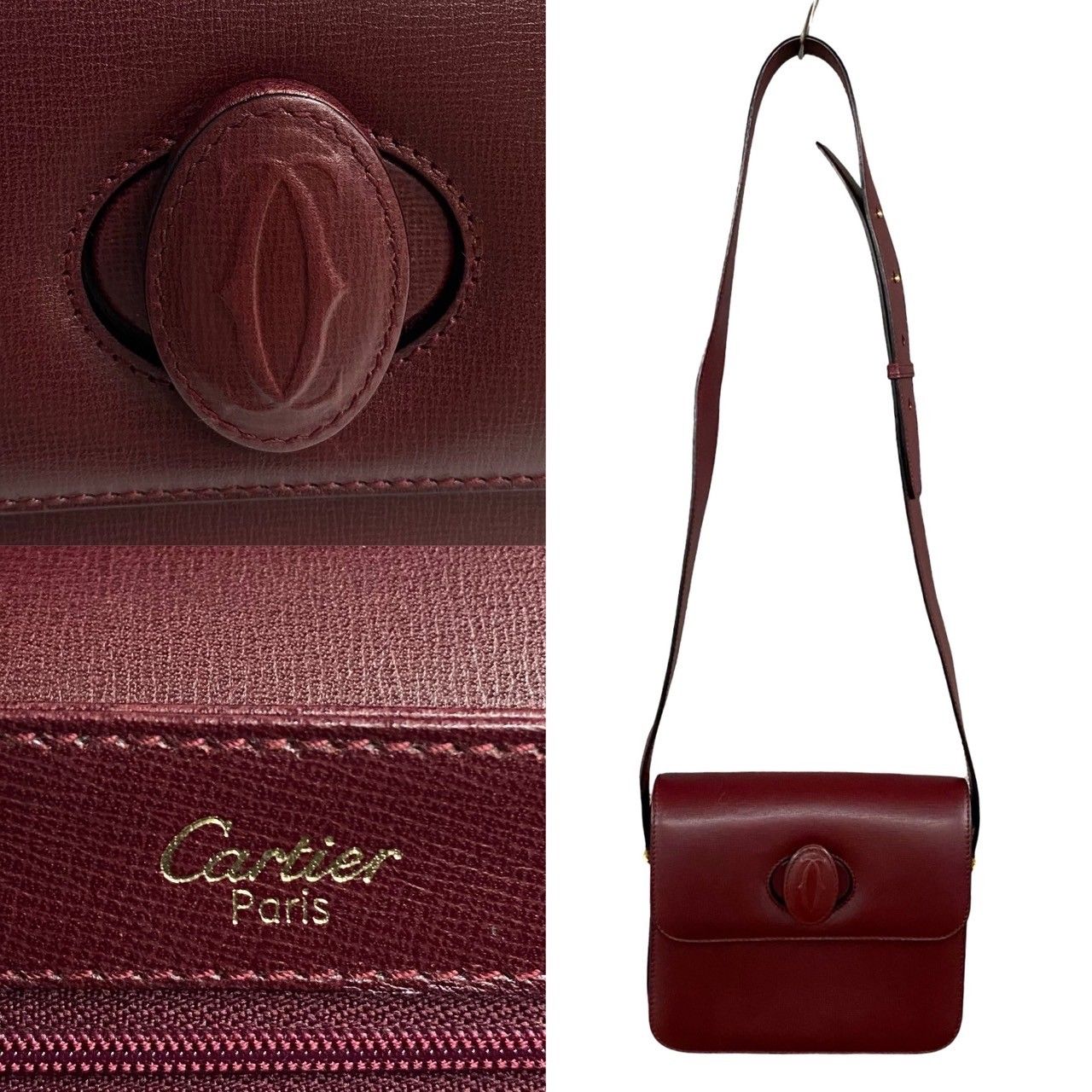 ほぼ未使用 希少品 CARTIER カルティエ マストライン ロゴ ターンロック レザー 本革 ショルダーバッグ ポシェット ボルドー 61161 -  メルカリ