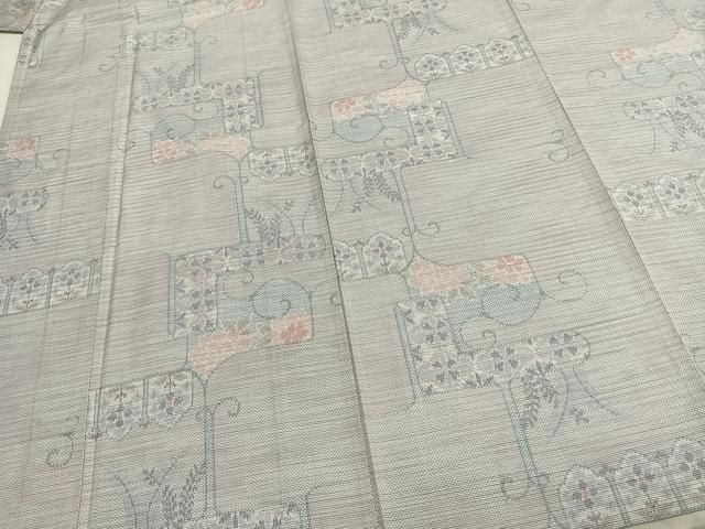 平和屋着物▽本場大島紬 白大島 単衣 幾何学花文 正絹 逸品